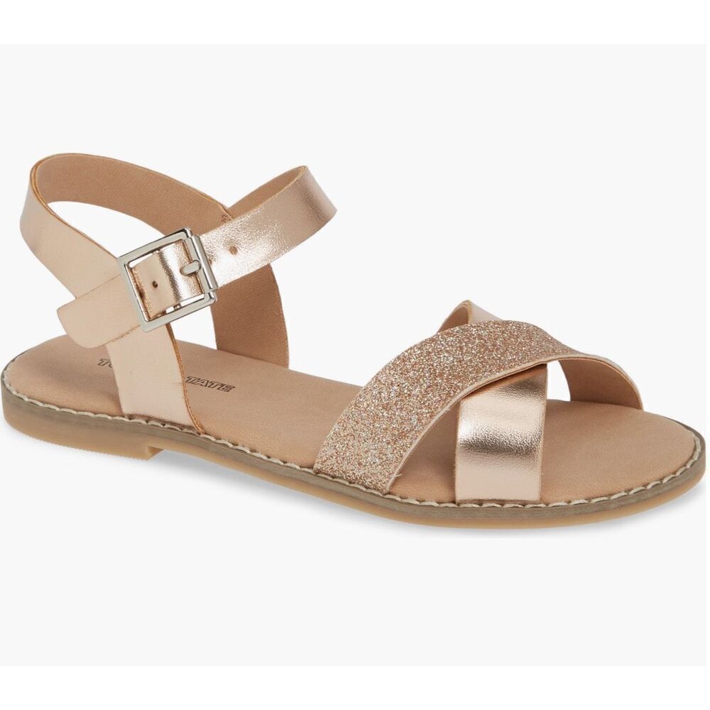 Tucker + Tate Kids Sandals Size 3 Gold Tan Open Toe Faux Leather Glitter
